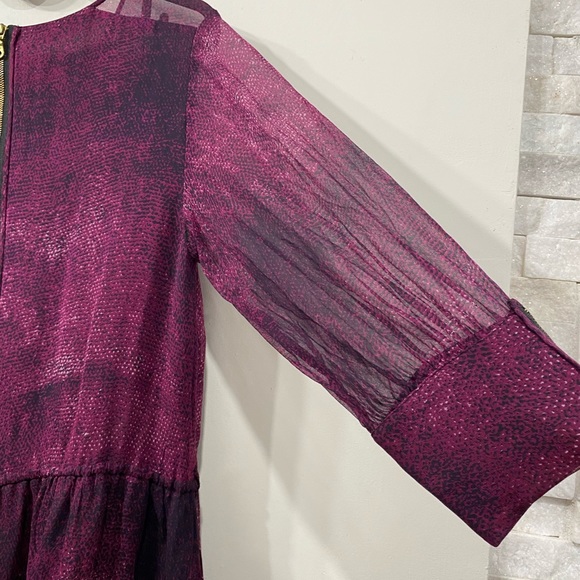 Whistles Silk Midi Dress Fully Lined i Plum Purple Reptile Patter 3/4 sleeve 6 - Picture 5 of 12